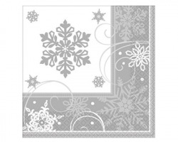 Tovaglioli Natalizi a tema fiocchi di neve, misura 16x16cm, 16pz, colore bianco e grigio