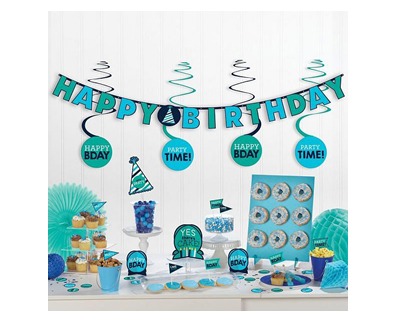 Set Mini decorazioni Compleanno Blue con scritta Happy birthday, conf. da  37pz - OFBA srl