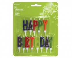 Candeline Compleanno scritta "Happy birthday", in confezione blister