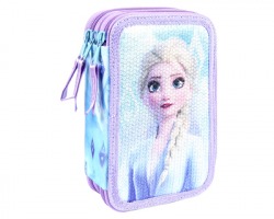 Disney Frozen Astuccio fornito Giotto Premium a 3 zip, misura 19.5x12.5x6.5cm