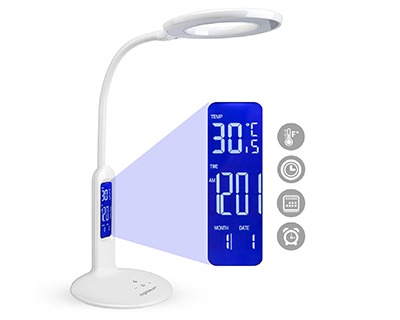 Aigostar 10KZP Lampada da tavolo, Led con calendario/ ora/sveglia, colore  della luce regolabile in 5 modalità, bianco - OFBA srl