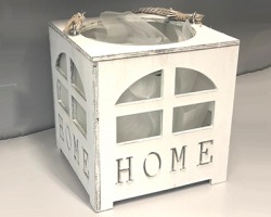 Lanterna Home in legno bianco con manico in corda intrecciata e vaso interno in vetro, misura 145x 2cm