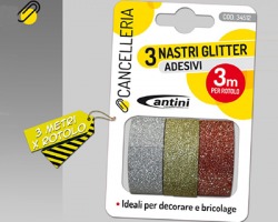 Nastro adesivo glitter set da 3pz da 3mt cad, ideali per decorare