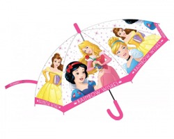 Disney Principesse Ombrello in pvc trasparente per bambine, semiautomatico, diametro 68cm