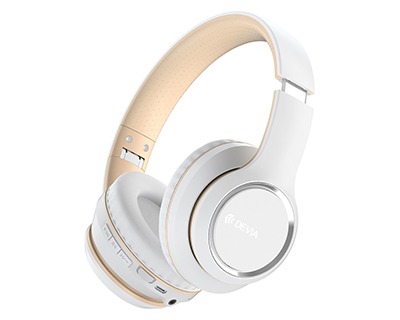 Devia Kintone Cuffie Bluetooth 5.0 Hi-Fi, batteria 300 mAh della durata  fino a 18h, colore bianco - OFBA srl