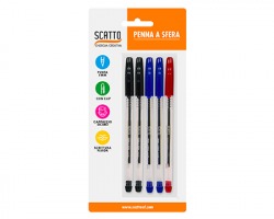 Scatto 027 Penna a sfera 1 mm in blister da 5 colori assortiti - 1pz