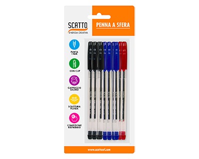 Scatto 028 Penna a sfera 1 mm in blister da 10 colori assortiti - 1pz -  OFBA srl