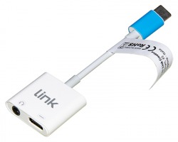 Link Adattatore splitter da USB-C maschio a jack da 3.5mm e USB-C, cavo da 15cm, colore bianco