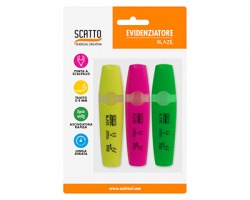 Scatto 50-3 Blister da 3 evidenziatori in colori fluo assortiti, tratto 4mm