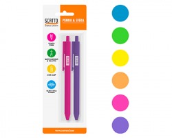 Scatto 910 Penna a sfera tratto blu con punta da 0.1mm - colori fluo assortiti - blister da 2pz