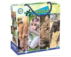 Gioco Puzzle Animali, la valigetta contiene 4 puzzle da 100pz cad, misure 38x28.5cm, da 3+