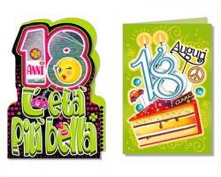 Scatto 760-18A Biglietto auguri 18 anni appendibile con busta, misura 11.5x17cm, fantasie assortite