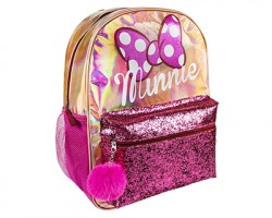 Disney Minnie Zaino scuola bambina con brillantini e pon, misure 31x40x13cm