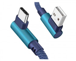 Cavo di ricarica in corda da USB a USB-C (Type C) con angoli retti da 1m, colore blu