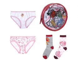 Harry Potter Set intimo Hogwarts bambina in cotone, blister da 2slip + 2paia di calzini + bustina con zip,taglia 6/8