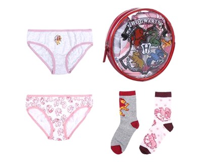 Harry Potter Set intimo Hogwarts bambina in cotone, blister da 2slip +  2paia di calzini + bustina con zip, taglia 10/12 - OFBA srl