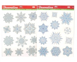 Vetrofanie su cartella 30x42cm, assortite nei modelli, fiocchi di neve azzurri, 1pz