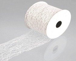 Rocchetto nastro a rete, misura 63mmx2,7m, colore bianco con glitter - 1pz