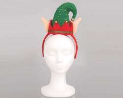 Cerchietto Natalizio con orecchie da elfo e cappello con sonagli, misura 12x26cm, colore rosso e verde - 1pz