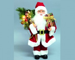 Babbo Natale in pvc con doni e sacco, 6 led in rame bianco caldo, misura 40cm - 1pz