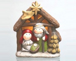 Presepe in ceramica con led, misura 9x6.5x11cm