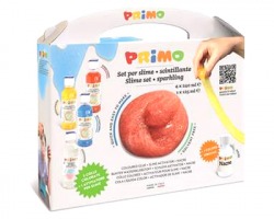 Primo 3312SLIMESET2 Valigetta in cartone, 3 bottiglie di colla colorata, 1 perlescente e 1 attivatore per slime da 240ml