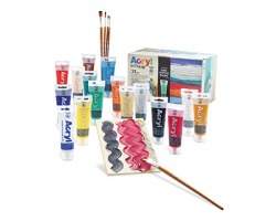 Primo 420BOX1 Acryl Art Voyage - Set con 15 colori acrilici da 75ml, 1 pasta strutturante, 2 cartoncini, 5 pennelli