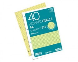 Blasetti Ricambi rinforzati A4, 80gr, 40ff 5mm, colore giallo