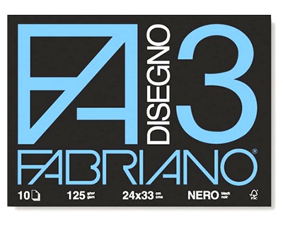 Fabriano 4001017 Album da disegno F3 NERO a punti metallici 10 fogli, 125gr  24x33cm - 1pz - OFBA srl