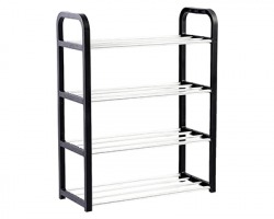 Scarpiera a 4 ripiani, misura 58x42x18cm, colore nero e argento