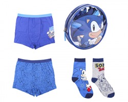 Sonic Set intimo bambino in cotone, blister da 2boxer + 2paia di calzini + bustina con zip, taglia 10/12 anni