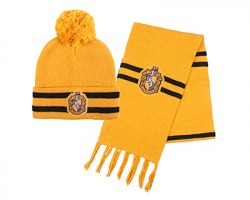 Harry Potter Set berretto con pon pon + sciarpa, taglia 56cm, colore giallo