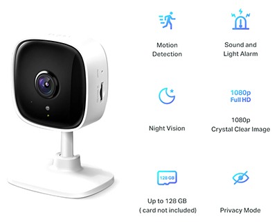 TP-Link TAPO C100 Telecamera di sorveglianza indoor, Wi-Fi, 3MP con Storage  Micro SD - OFBA srl