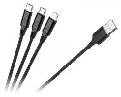 Cavo ricarica 3 in 1 USB maschio - MicroUSB + Type C + Lightning, 1 mt