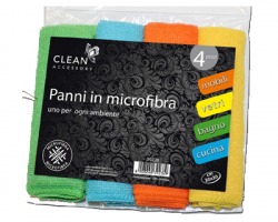 Panno in microfibra in set da 4pz, uno per ogni ambiente, colori assortiti