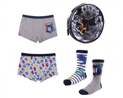 Harry Potter Set intimo in cotone, blister da 2 boxer + 2 paia di calzini + bustina con zip, taglia 6/8 anni