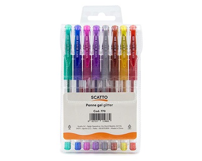 Scatto 770 Penna gel glitterata con punta da 0.8mm - colori assortiti -  blister da 8pz - OFBA srl