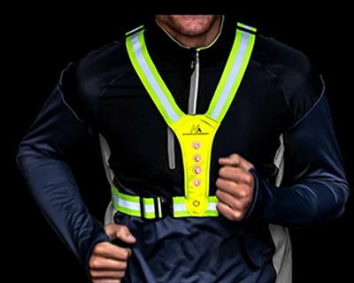 Cao Striscia Riflettente Lampeggiante Con LED Rosso E Moschettone - Giallo Fluo Per Sicurezza Al Buio - 2