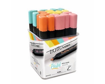 F837900 - Evidenziatori Tratto Video Pastel 1-5 mm 5 colori assortiti -  barattolo da 20 pezzi - OFBA srl